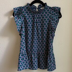 THML Blue and Green Geometric Blouse size Small